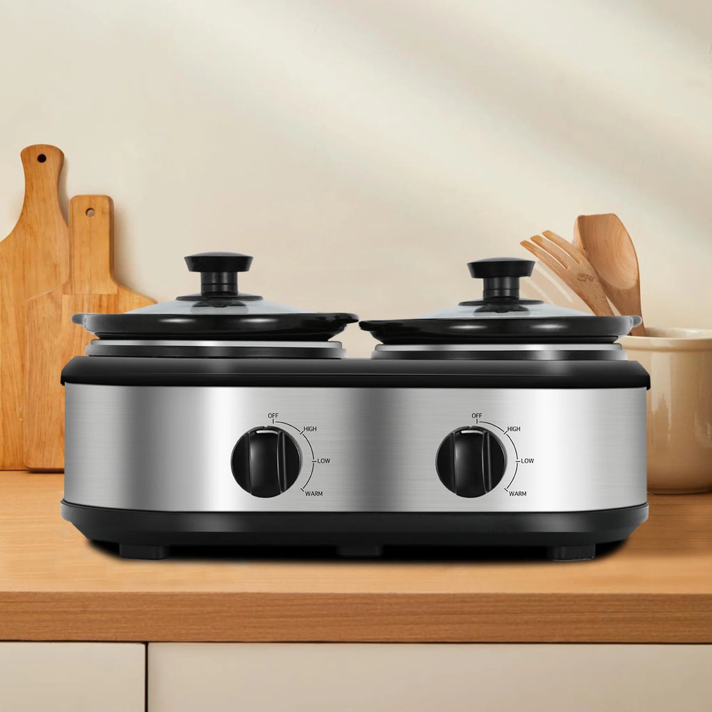 2.5QT Dual Pot Slow Cooker With Adjustable Temp Stainless Steel Removable Pots S526