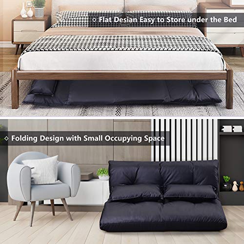 5-Position Folding Chaise Lounge with Adjustable Back & Steel Frame Black J38482