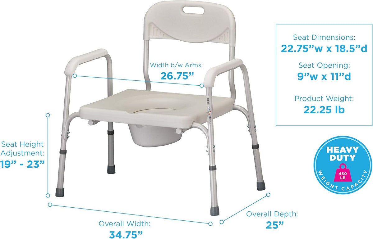 Heavy Duty Bedside Commode, Extra Wide Seat, White Y838849