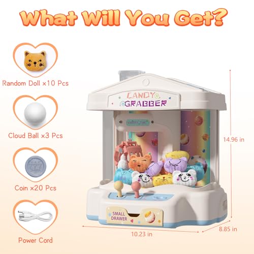 Mini Claw Machine with Music & Lights, 10 Dolls and Game Coins M761