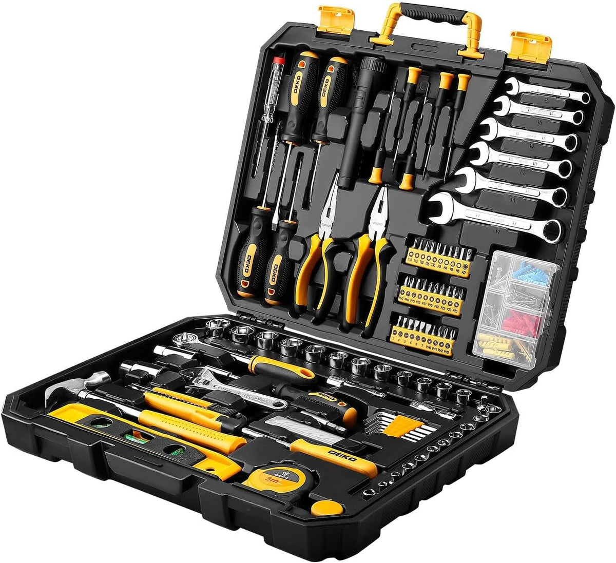 208 Piece General Household Hand Tool Kit with Plastic Toolbox Storage Case N971