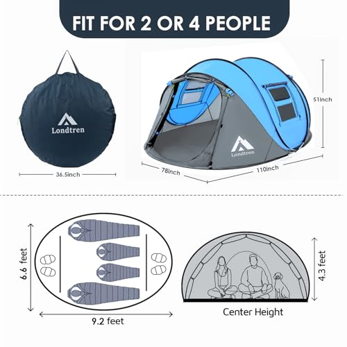 4 Person Pop Up Tent Waterproof Automatic Setup 2 Doors Instant Family Tent N292