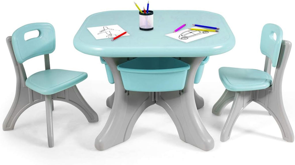 Kids Table and Chair Set, 3 Piece Activity Table with Toy Storage Bins, Green M12337