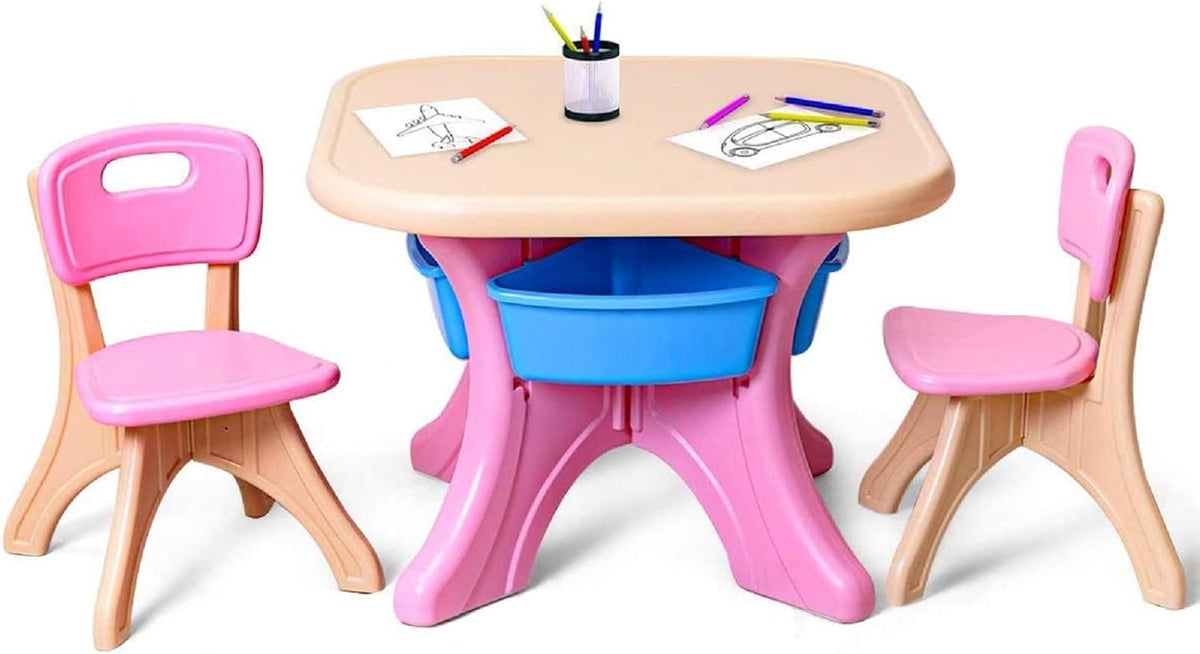 Kids Table and Chair Set, 3 Piece Activity Table with Toy Storage Bins, Green M12337