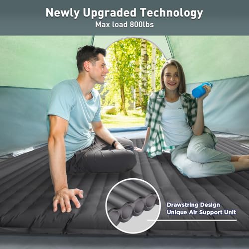 Double Sleeping Pad, 4" Ultra-Thick Self Inflating Camping Pad 2 Person with Pillow Built-in Foot Pump W7266