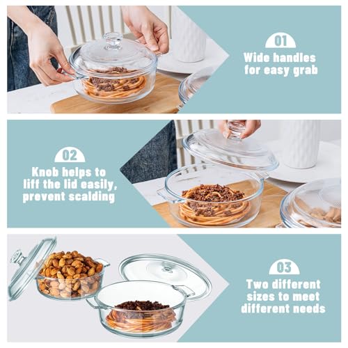 2 Pieces Glass Casserole Dish with Lid, Oven Safe (Square, 0.8L/ 1.5L) Q772248