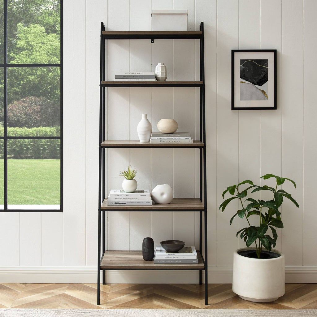 72-Inch Open Ladder Bookshelf Grey Wash K376554