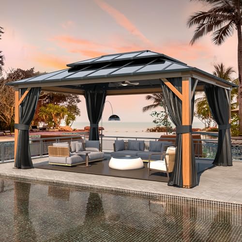 10'x13' Hardtop Gazebo with Curtains and Netting X5667