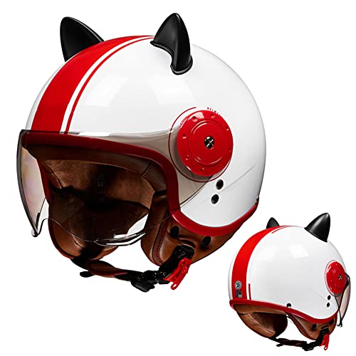 Women's Cat Ear Helmet, Open Face Retro Motorcycle Half Helmets DOT Approved Lightweight Breathable Q568818