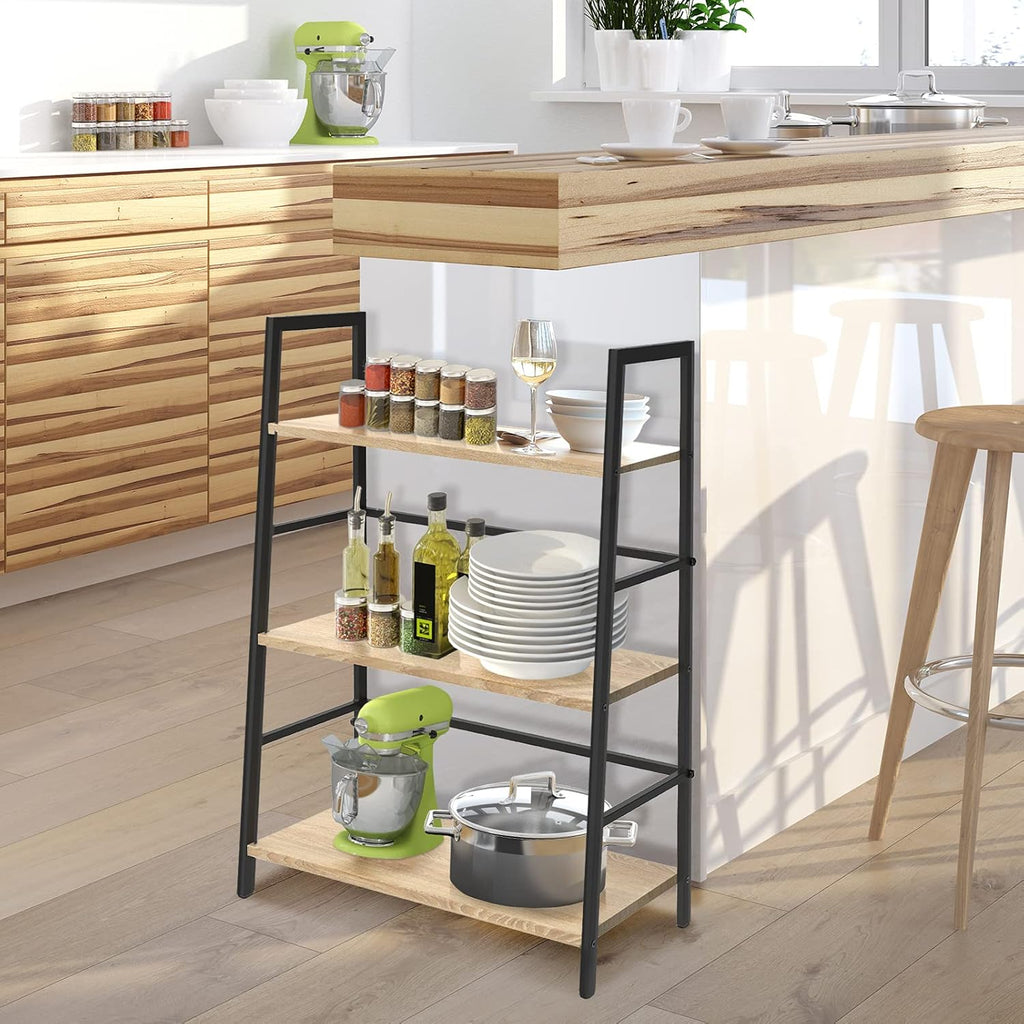 3-Tier Wood Bookshelf with Metal Frame E540