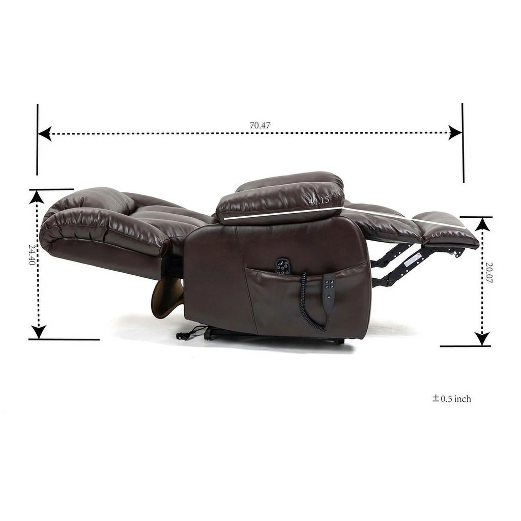 Deep Brown Leather Power Lift Recliner Chair with 8-Point Vibration Massage Lumbar Heating L7915