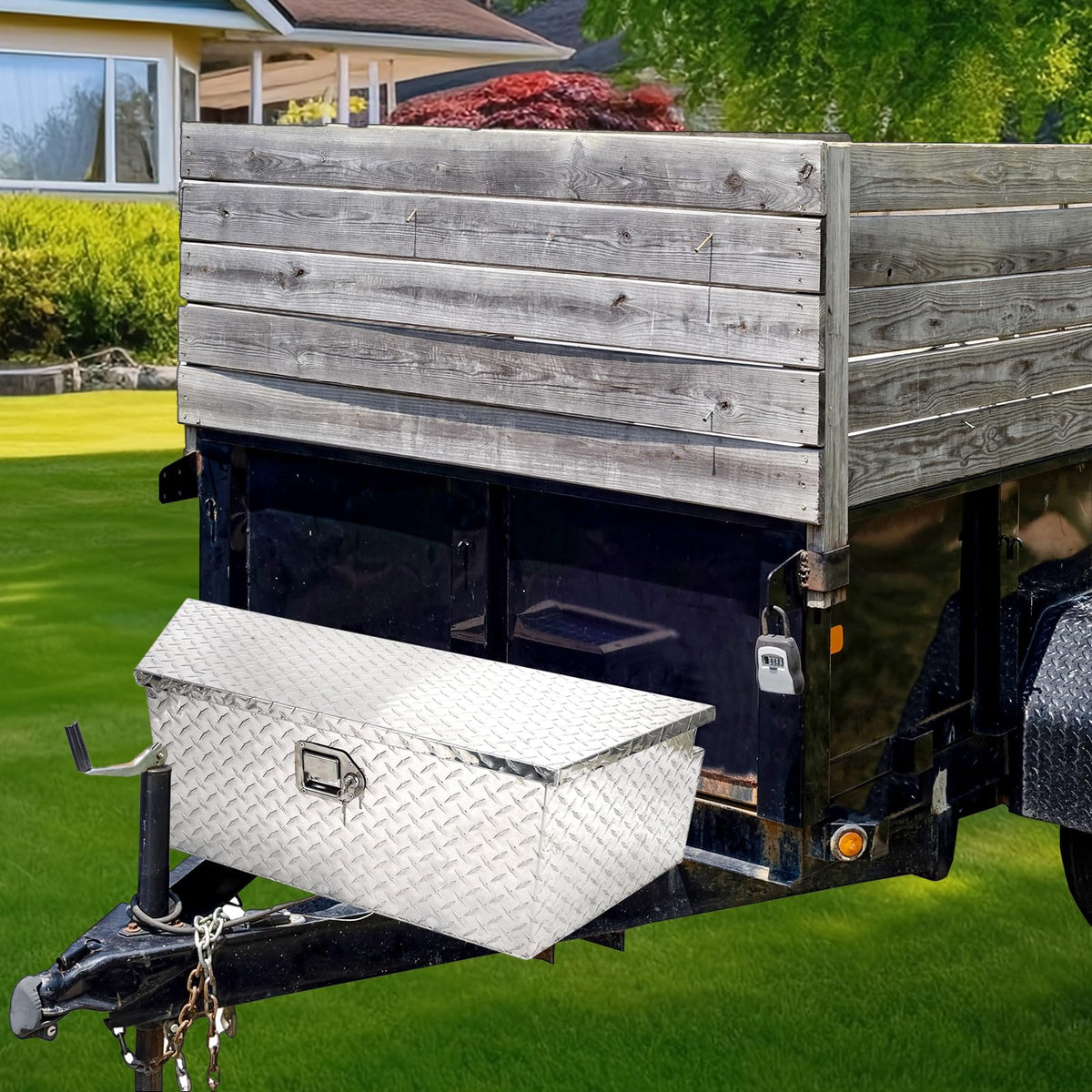 Heavy Duty Aluminum Diamond Plate Trailer Tongue Box with Lock and Keys, Silver, 39 x 16.5 x 12 Inches F3955
