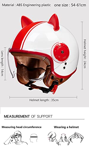 Women's Cat Ear Helmet, Open Face Retro Motorcycle Half Helmets DOT Approved Lightweight Breathable Q568818