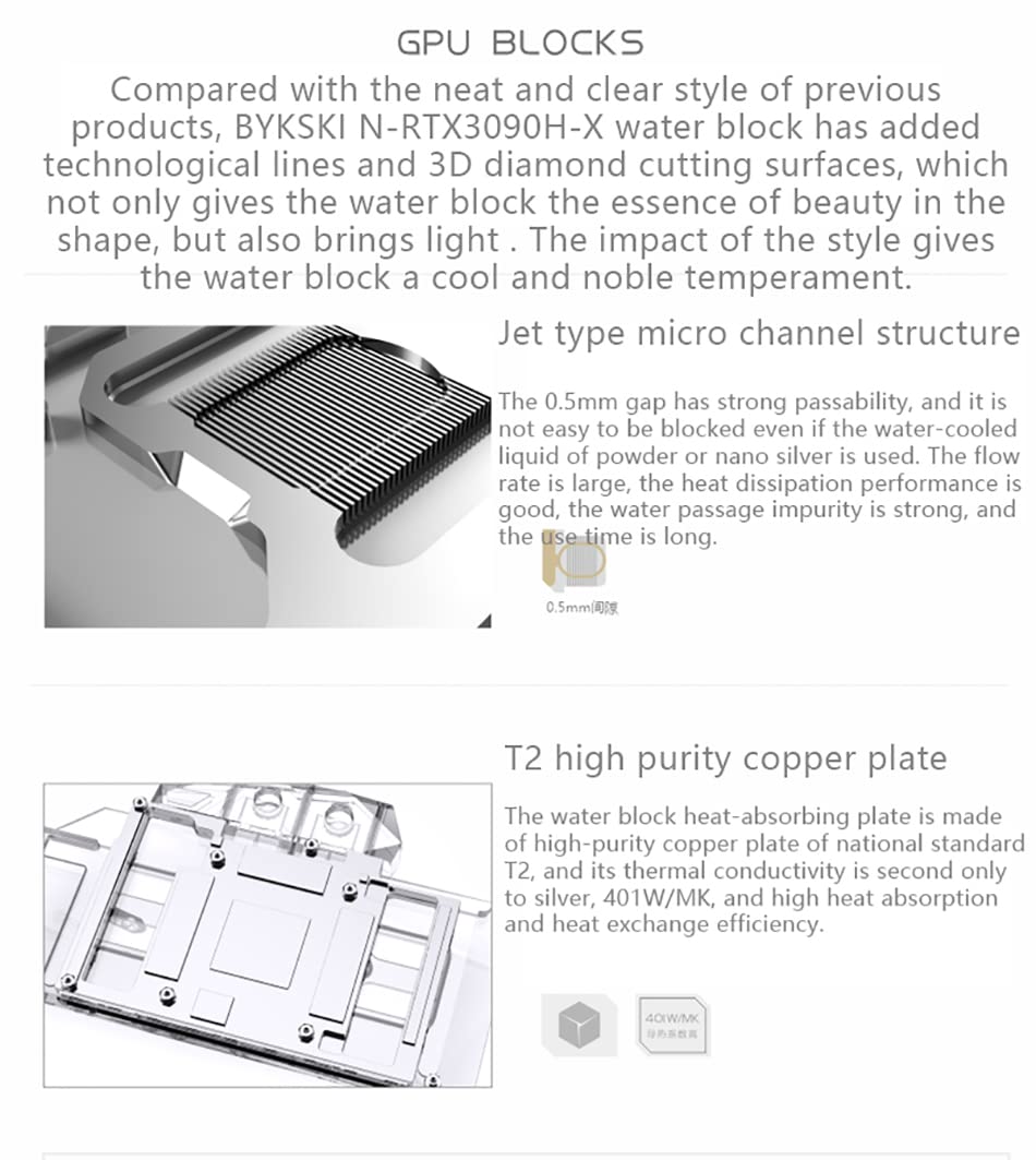 Copper Water Cooling GPU Water Block for RTX 3090 RTX 3080 E800