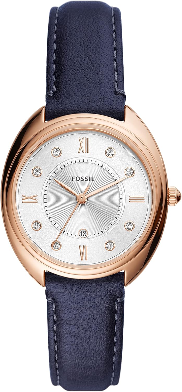 Rose Gold Navy Stainless Steel Eco Leather Three-Hand Watch F5092