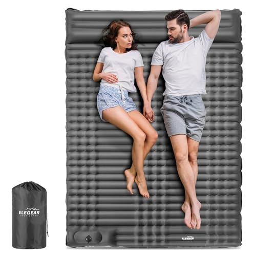 Double Sleeping Pad, 4" Ultra-Thick Self Inflating Camping Pad 2 Person with Pillow Built-in Foot Pump W7266