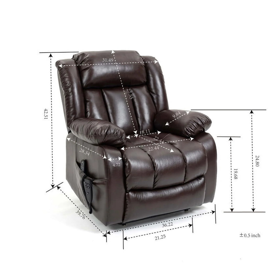 Deep Brown Leather Power Lift Recliner Chair with 8-Point Vibration Massage Lumbar Heating L7915