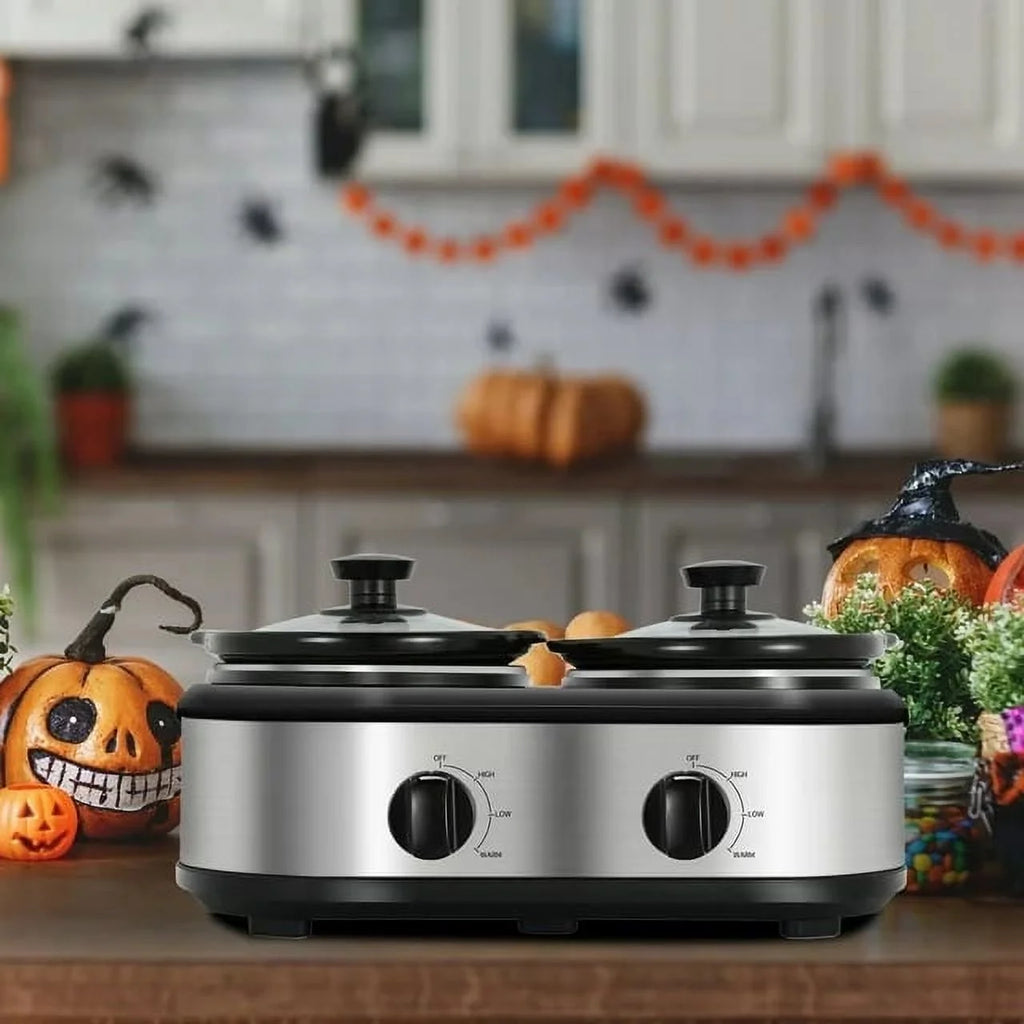 2.5QT Dual Pot Slow Cooker With Adjustable Temp Stainless Steel Removable Pots S526