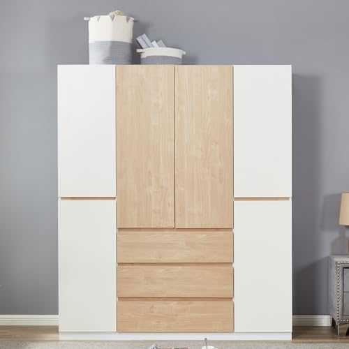 White 4 Door 3 Drawer Wooden Wardrobe Closet Cabinet C519315
