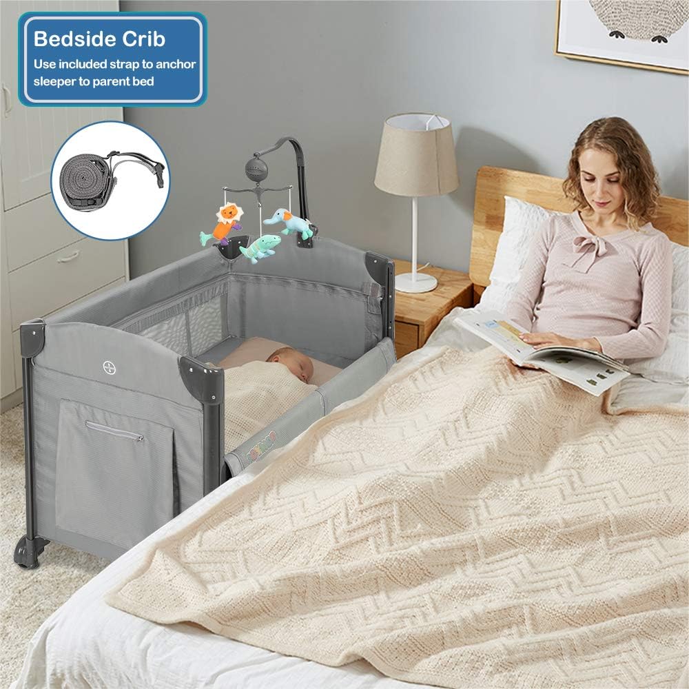 3 in 1 Baby Bedside Sleeper with Mattress and Carry Bag N552299