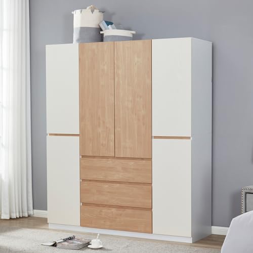 White 4 Door 3 Drawer Wooden Wardrobe Closet Cabinet C519315