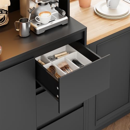 Black 71" Kitchen Pantry Cabinet with LED Lights and Charging Station G310948
