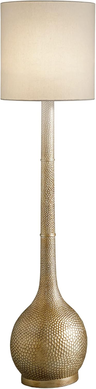 Hammered Metal Floor Lamp with Linen Shade J6957