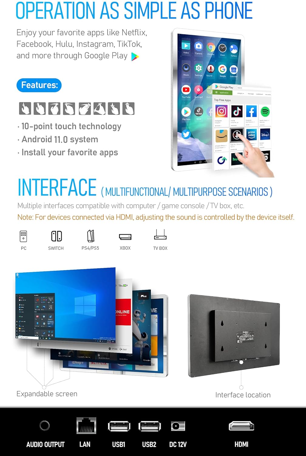 21.5 inch Smart Touchscreen Mirror TV, Full HD 1080P, Black U37160