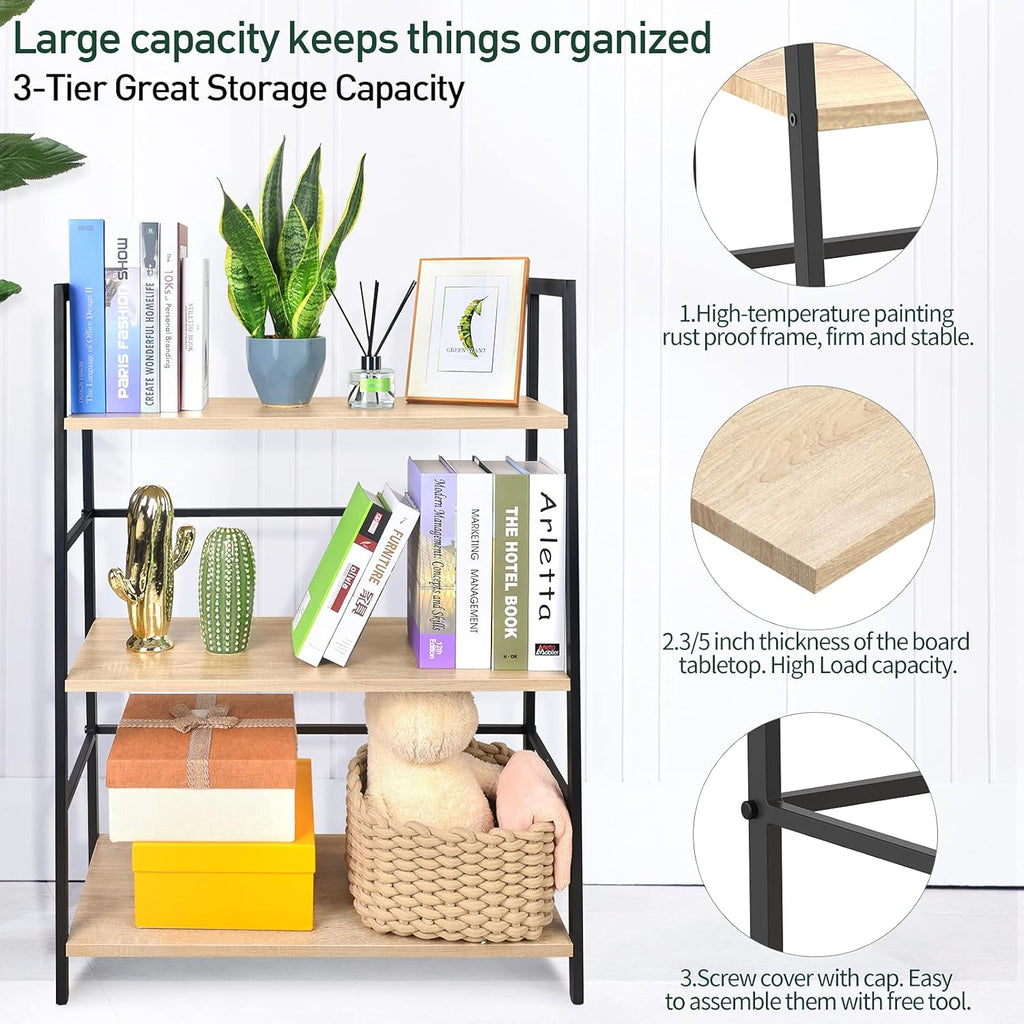 3-Tier Wood Bookshelf with Metal Frame E540