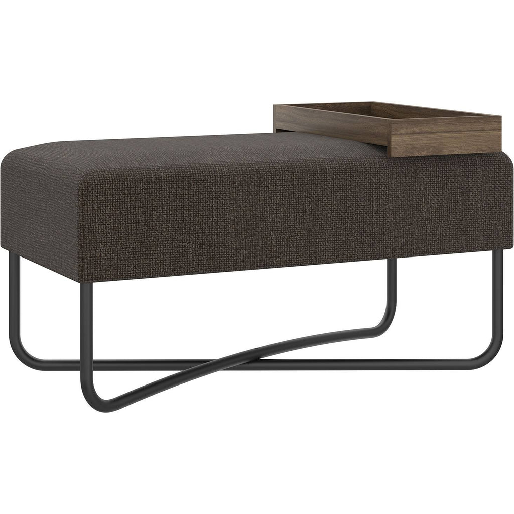 Dark Brown Fabric Bench with Black Base and Dark Oak Tray I706