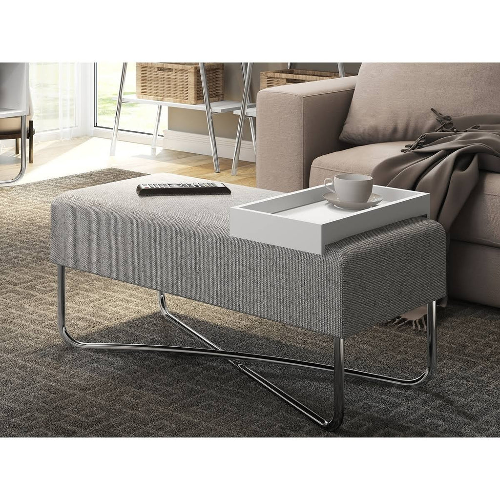 Dark Brown Fabric Bench with Black Base and Dark Oak Tray I706