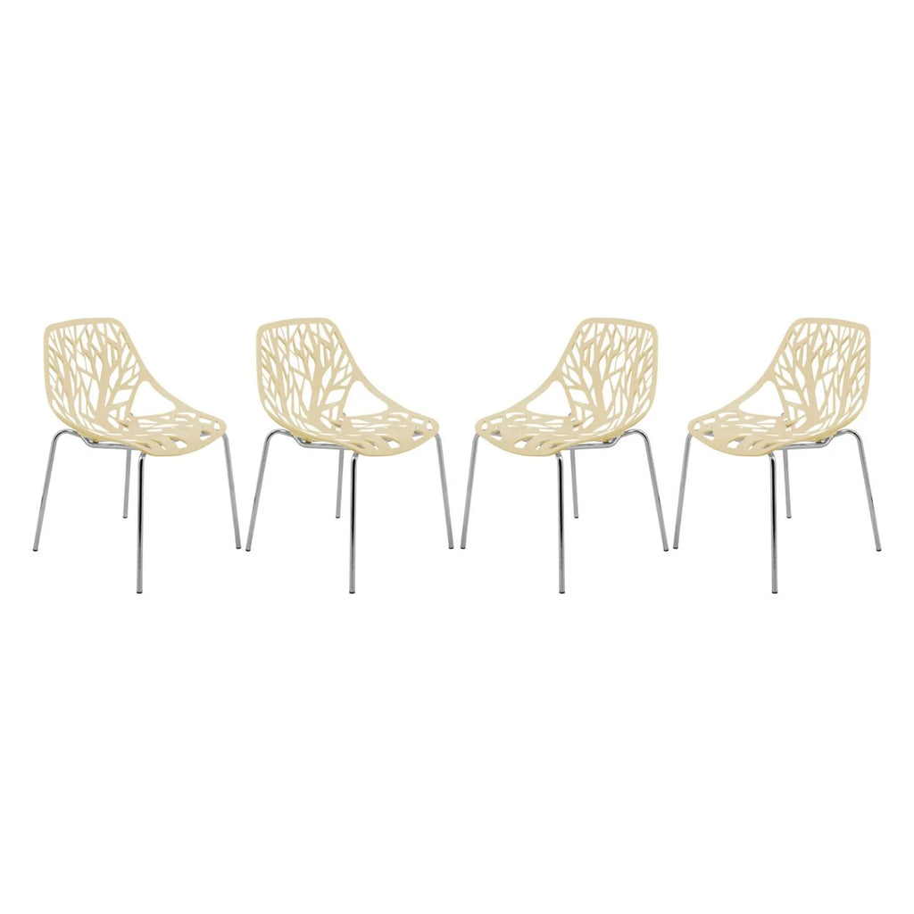 Cream Dining Chair with Chromed Legs Set of 4 V129