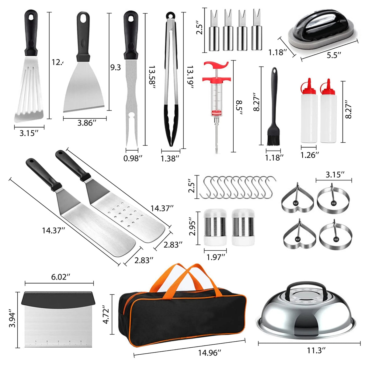 34Pcs Stainless Steel BBQ Grilling Tools Set with Carry Bag Y919998