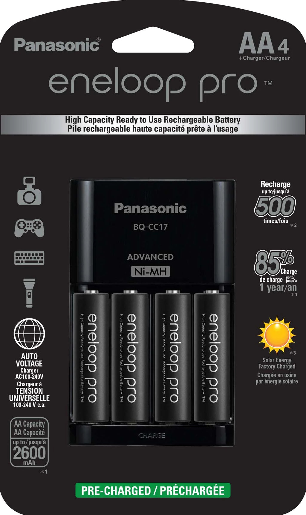 Battery Charger with 4-Pack AA Rechargeable Batteries W2771