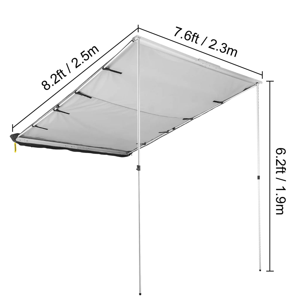 Retractable Waterproof SUV Rooftop Car Awning Grey 7.6'x8.2' T896