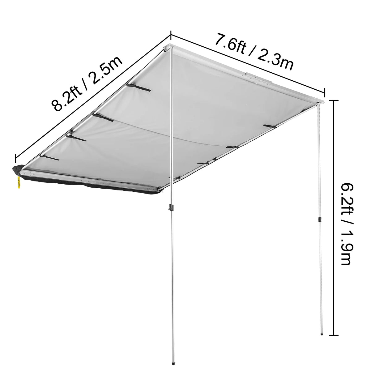Retractable Waterproof SUV Rooftop Car Awning Grey 7.6'x8.2' T896