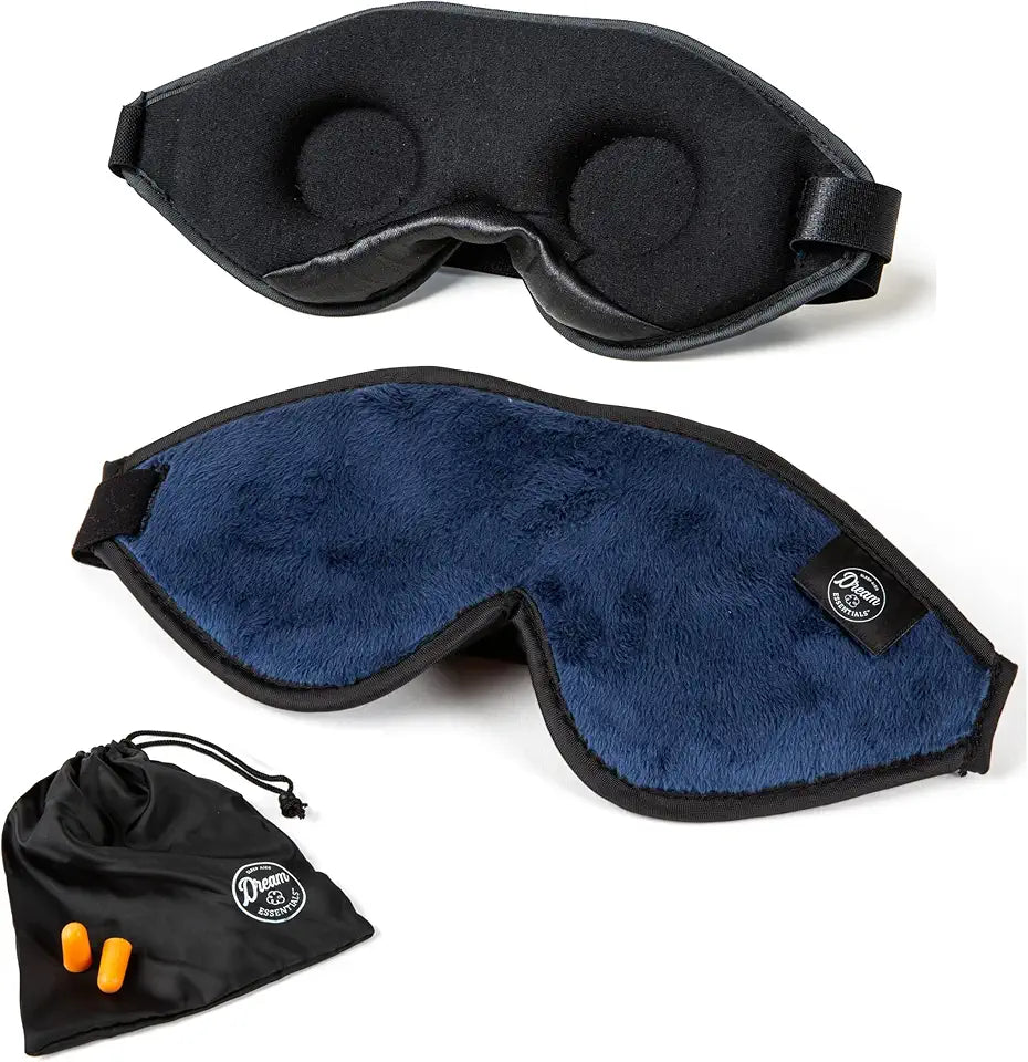 3D Sleep Mask Earplugs Carry Pouch Set Navy Blue A533413