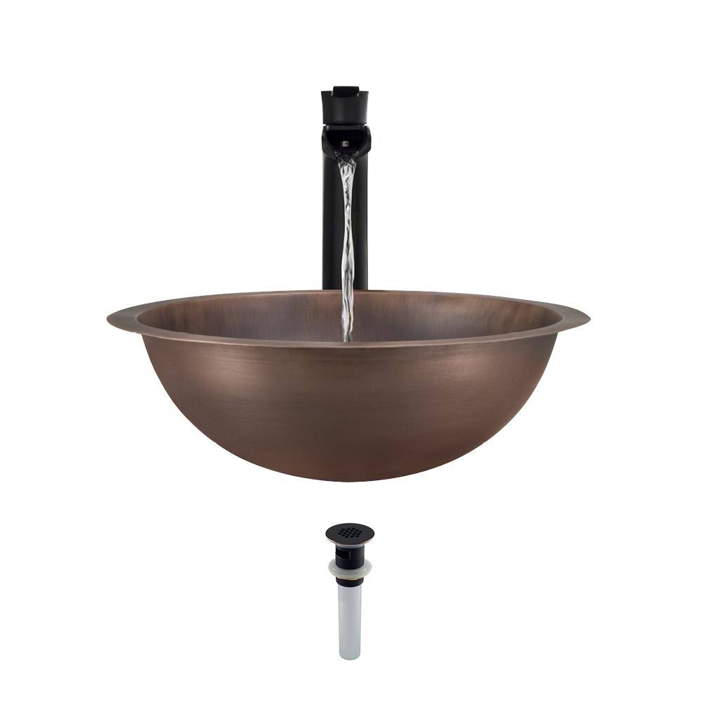 Antique Bronze Copper Bathroom Sink with Faucet and Grid Drain C1287