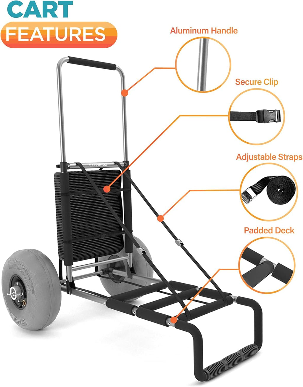 Compact Fold-Flat Beach Cart with Large 8 Pneumatic Balloon Wheels J8196