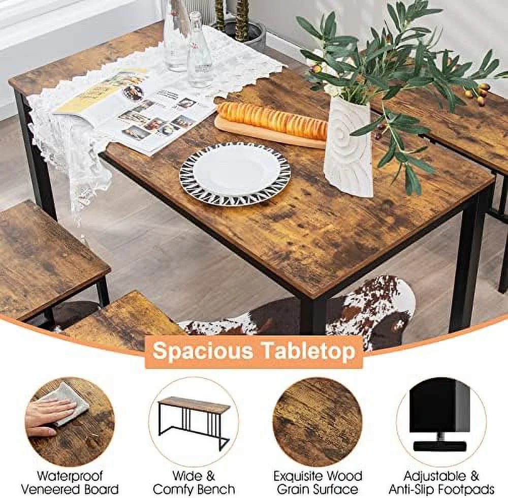 4 Piece Dining Table Set with Bench and 2 Stools E9776