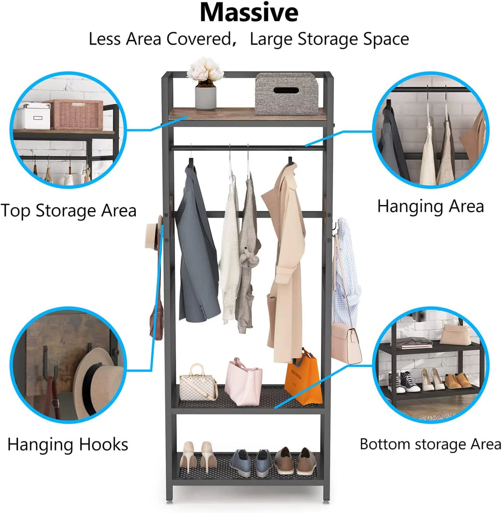 Small Heavy Duty Clothes Rack with Shelf and Hanging Rod S400120