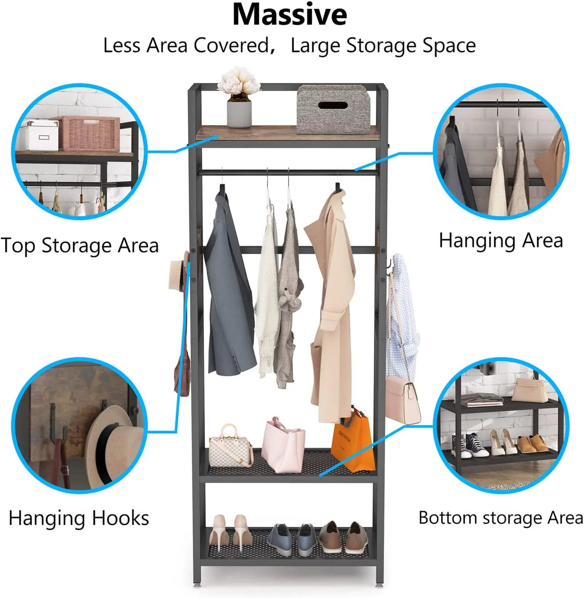 Small Heavy Duty Clothes Rack with Shelf and Hanging Rod S400120