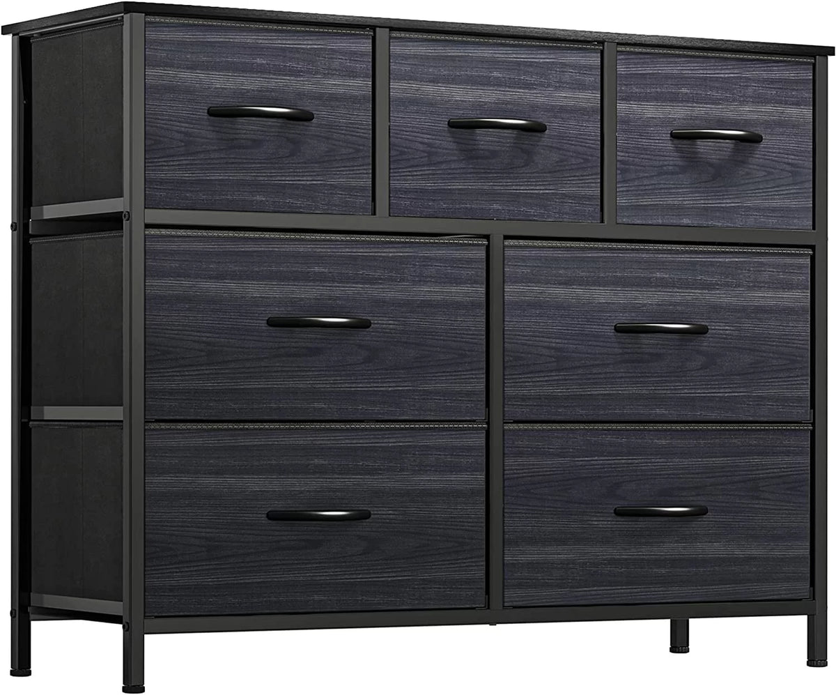 7 Drawer Fabric Dresser with Steel Frame and Wooden Top X845
