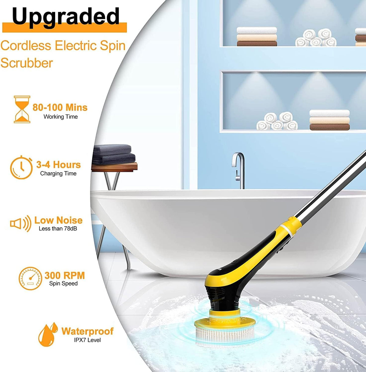 Electric Spin Scrubber Cordless Floor Scrubber with Adjustable Handle and 6 Replaceable Cleaning Brush Pack of 2 Q106833