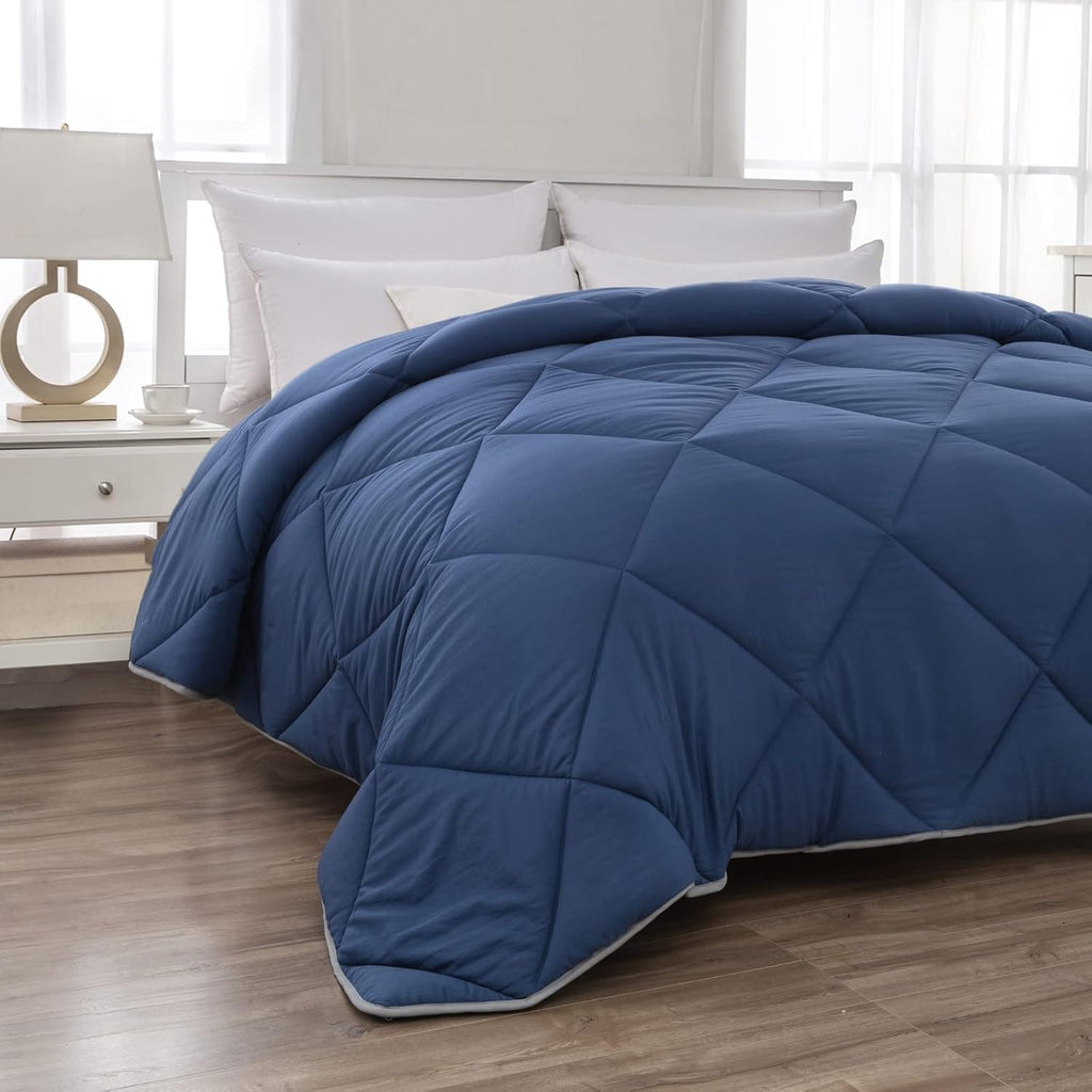 Full/Queen Size Navy Blue/Light Grey Reversible Down Alternative Comforter F987939