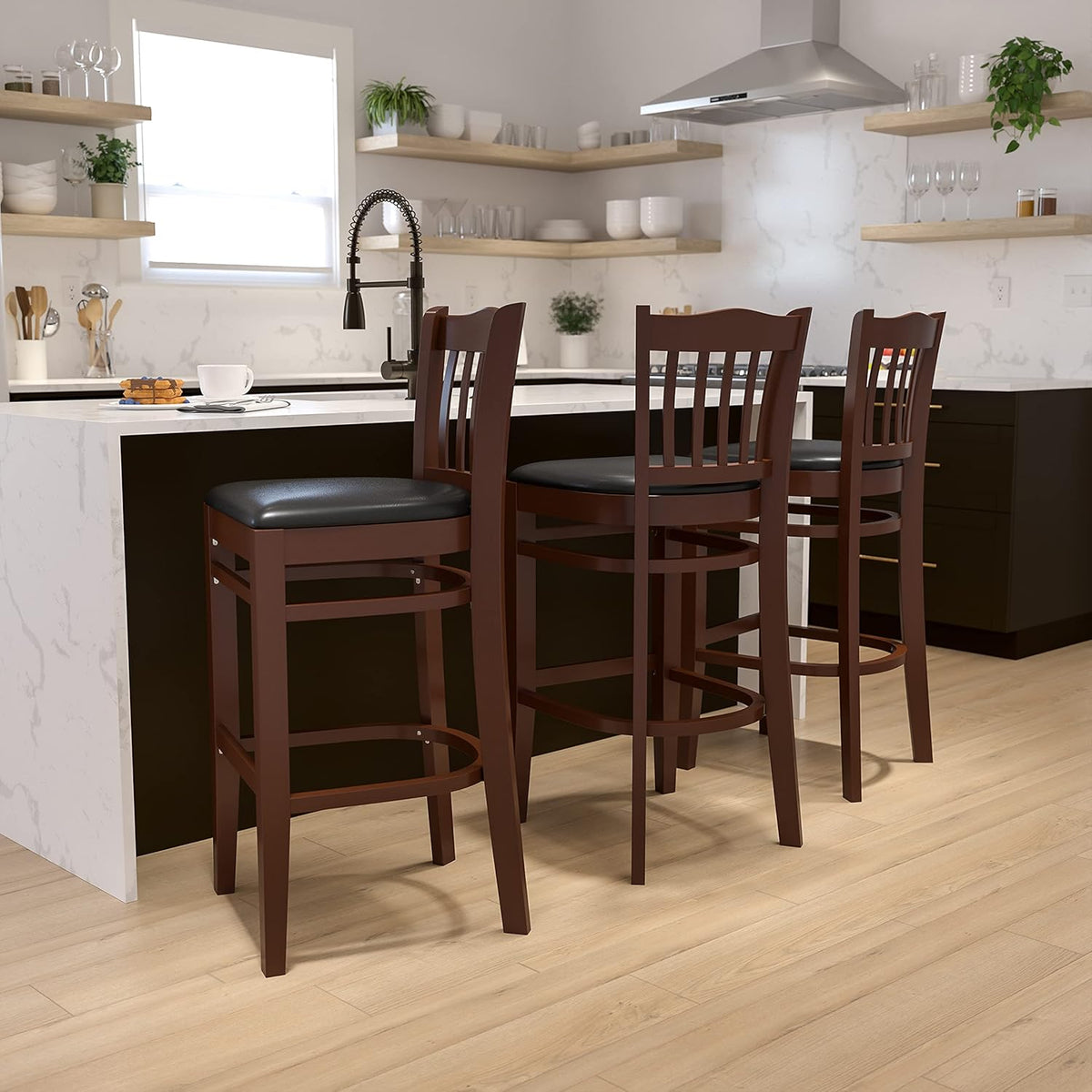 Black Vinyl Vertical Slat Back Barstool T95220