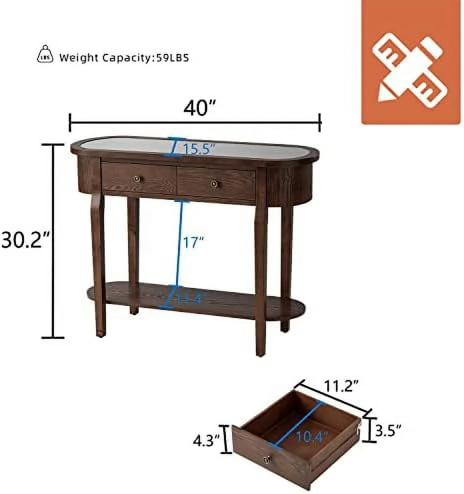 Half-Round Entryway Table with Solid MDF Board Glass Table Top Console Table 15.7" D x 40" W x 30.5" H G151093