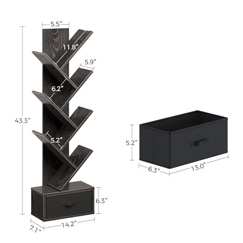 Rustic Brown 7 Shelf Wooden Bookshelf with Drawer D920198