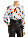 White Floral Long Sleeve Keyhole Blouse J57267
