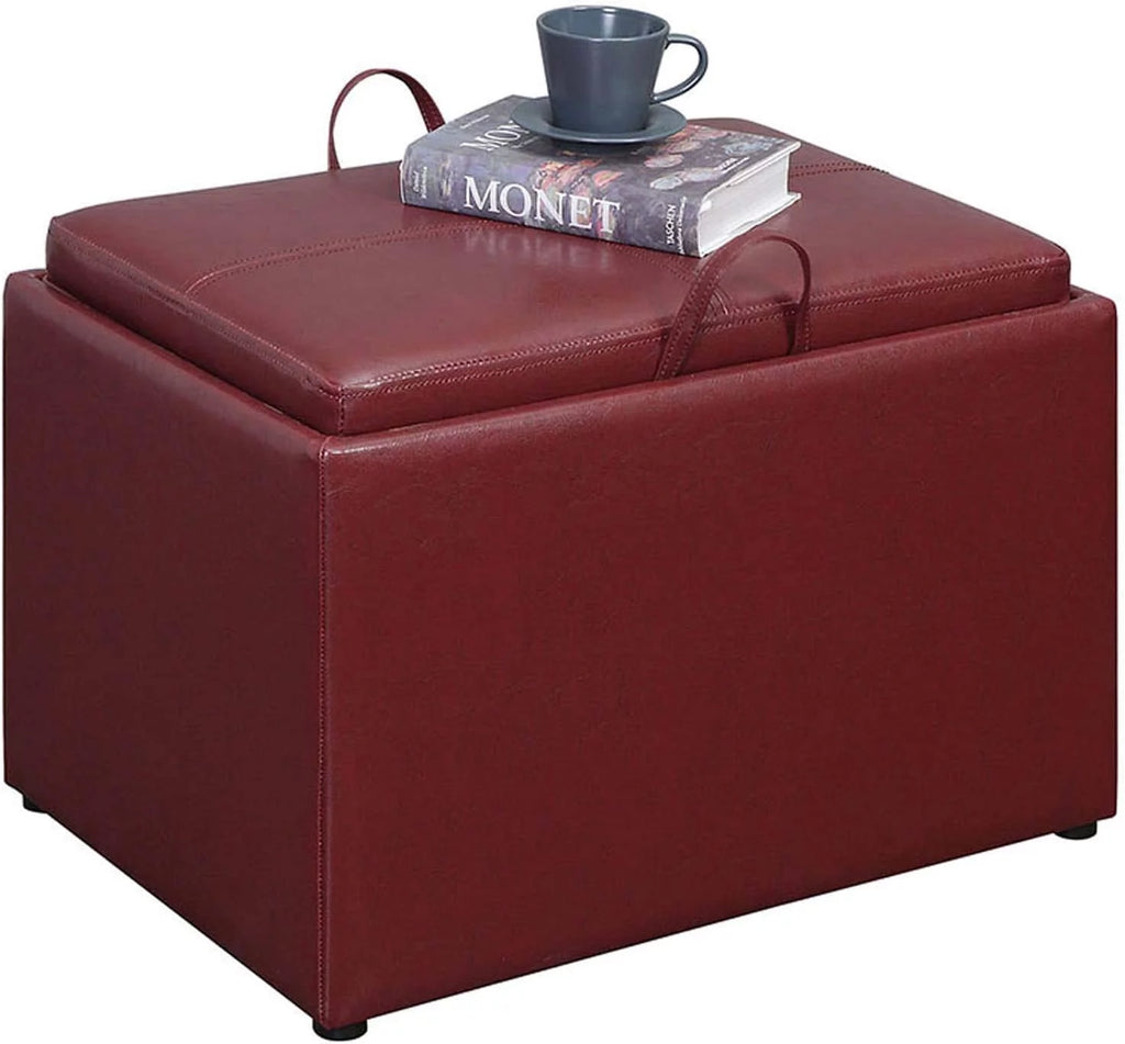 Burgundy Faux Leather Accent Storage Ottoman K53767